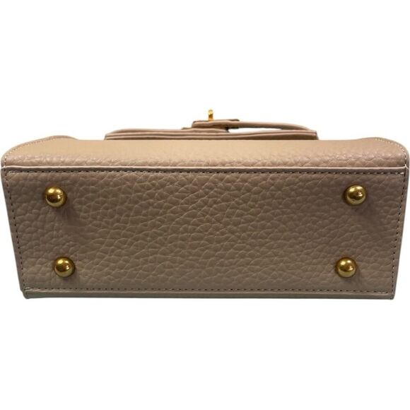 Designer Inspired Kelly Tan Textured Square Crossbody Handbag - Picture 8 of 11